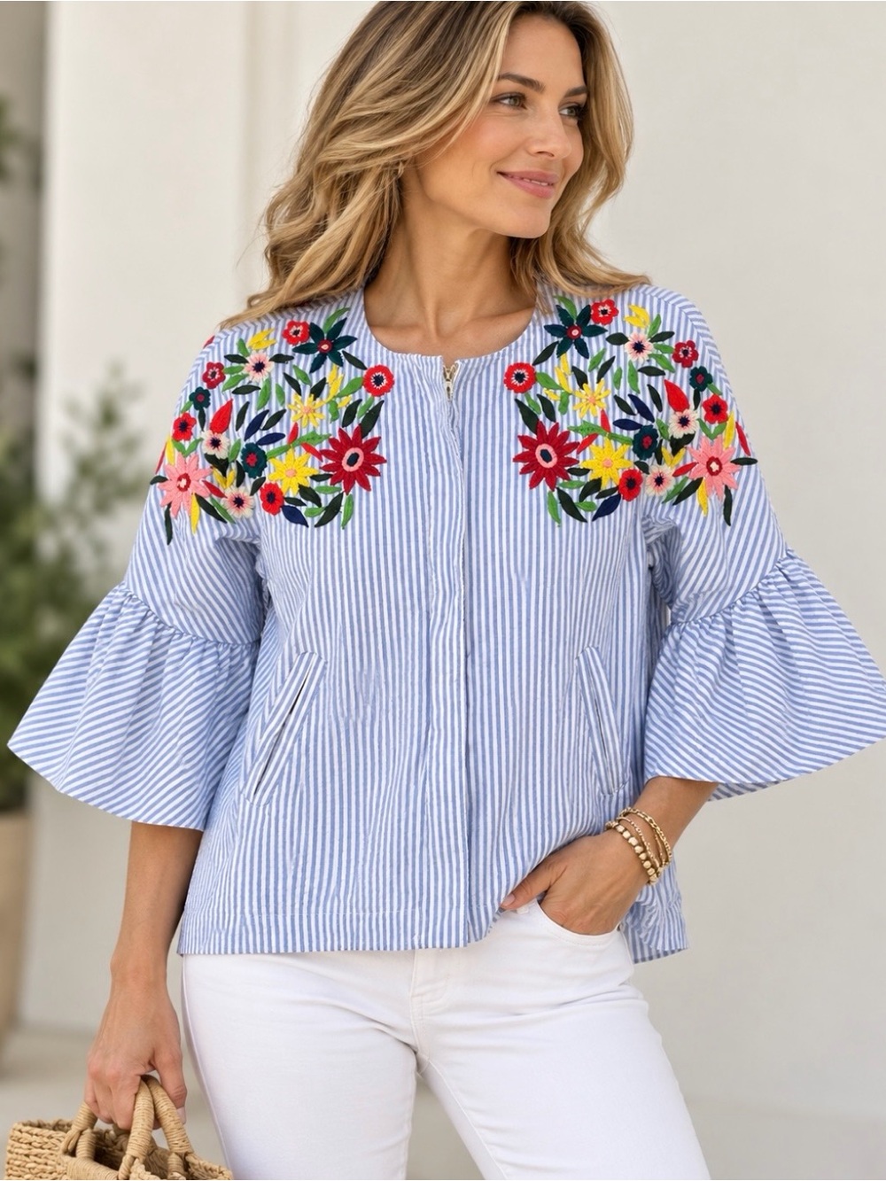 ZARA Basic Collection
Embroidered Floral Stripe
Blouse - Size S